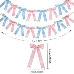 2 Strings 16pcs Pink Blue Bow Garland Banner, Pre-Strung Satin Ribbon Decorat…