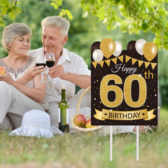 Large Happy 60Th Birthday Party Yard Sign Black Gold 60 Birthday Yard Signs with