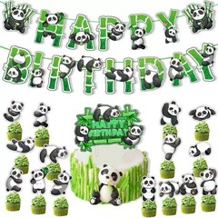 Cute Panda Theme Birthday Party Decorations Set Banner Balloon Cake Toppers