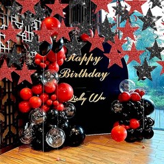 Red Black Hanging Swirls Glitter Star Graduation Decorations 2026 1 PCS