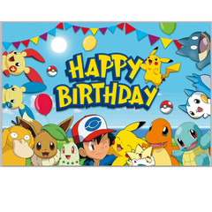 Pokemon Theme Birthday Party Backdrop Decor 5x3ft Blue Pikachu Banner Decoration
