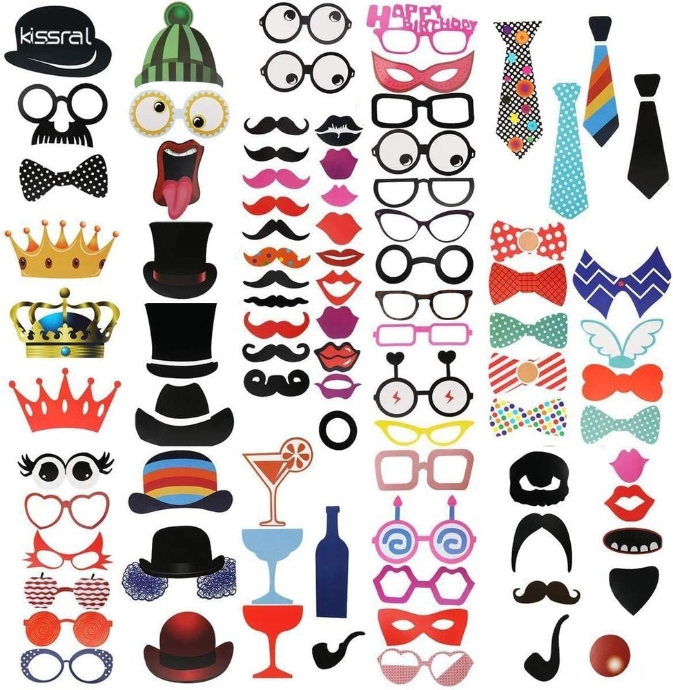 89-Piece Photo Booth Props Set Funny Selfie Props Sticks for Party Wedding Birth