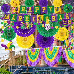 Heartome 25PCS Mardi Gras Decorations, Mardi Gras Party Favors Decor Kit with Pa