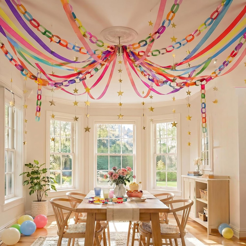 Paper Chain Garland Kit, 300 Sheets Colorful Strips and 492ft Crepe Streamer NEW