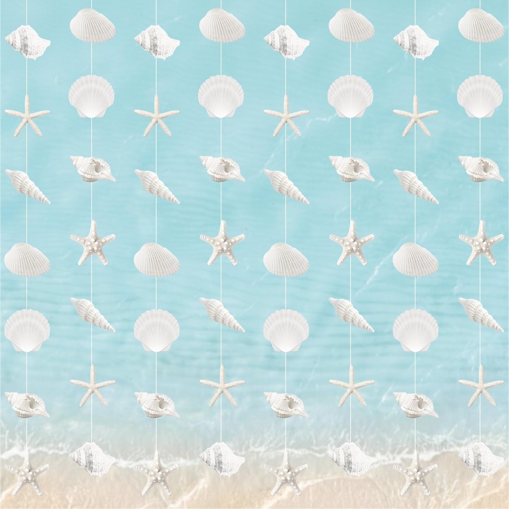 8 Pcs Summer Seashell Birthday Party Decorations Starfish Sea Shell Banner Oc…