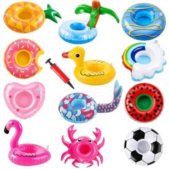 12 Pack Pool Drink Floaties Inflatable Cup Holders with Air Pump Party Floats