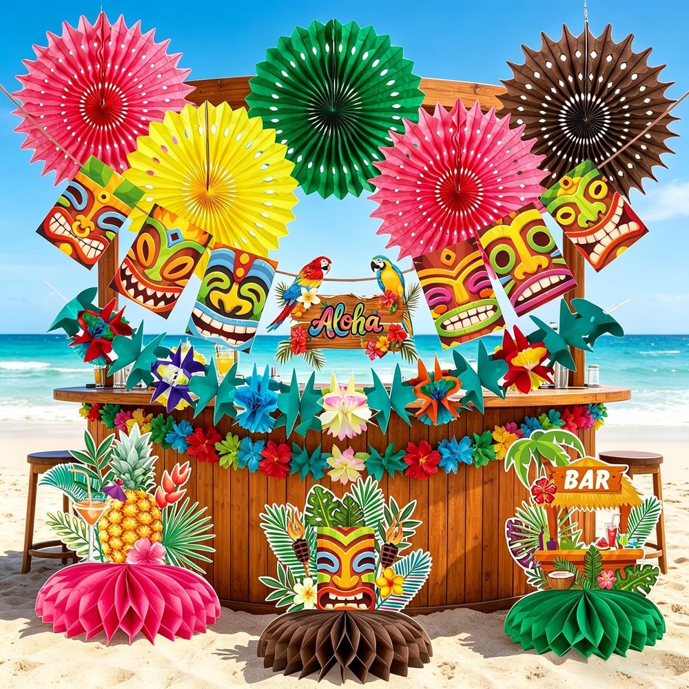 Hawaiian Luau Party Decorations Tropical Beach Aloha Palm Leaves Garland Luau…