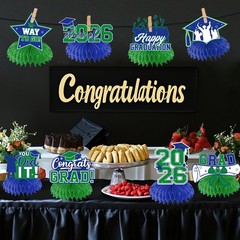 12 PCS Class Of 2026 Graduation Honeycomb Table Centerpiece Green Blue