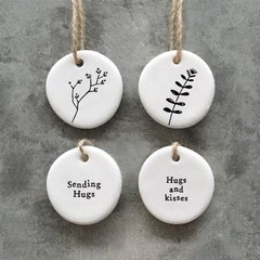 Mini Porcelain Hanging Tag – Sending Hugs Tag – East Of India