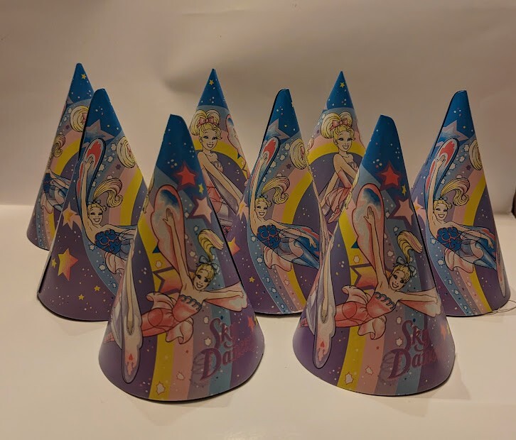 Vintage 1995 Sky Dancers Cardboard Paper Birthday Party Hats Set of 8