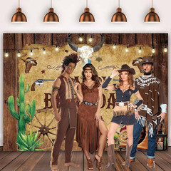 Wild West Western Cowboy Birthday Backdrop 5X3Ft Rustic Wooden House Barn Banner