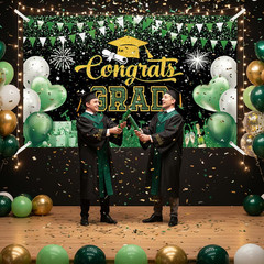 Graduation Backdrop Party Decorations – Green and Gold Graduation Backdrop