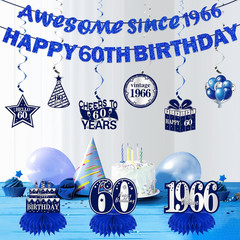 11Pcs 60Th Birthday Decorations Kit for Boys Men, Blue Sliver Happy 60Th Birthda