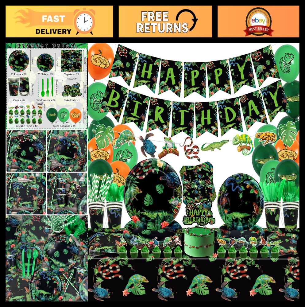 Wildlife Reptile Party Decorations – Lizards, Snakes, Crocodiles Supplies Set, 2