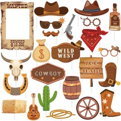 24 PCS Western Cowboy Photo Booth Props Cowboy Cowgirl Birthday Decorations