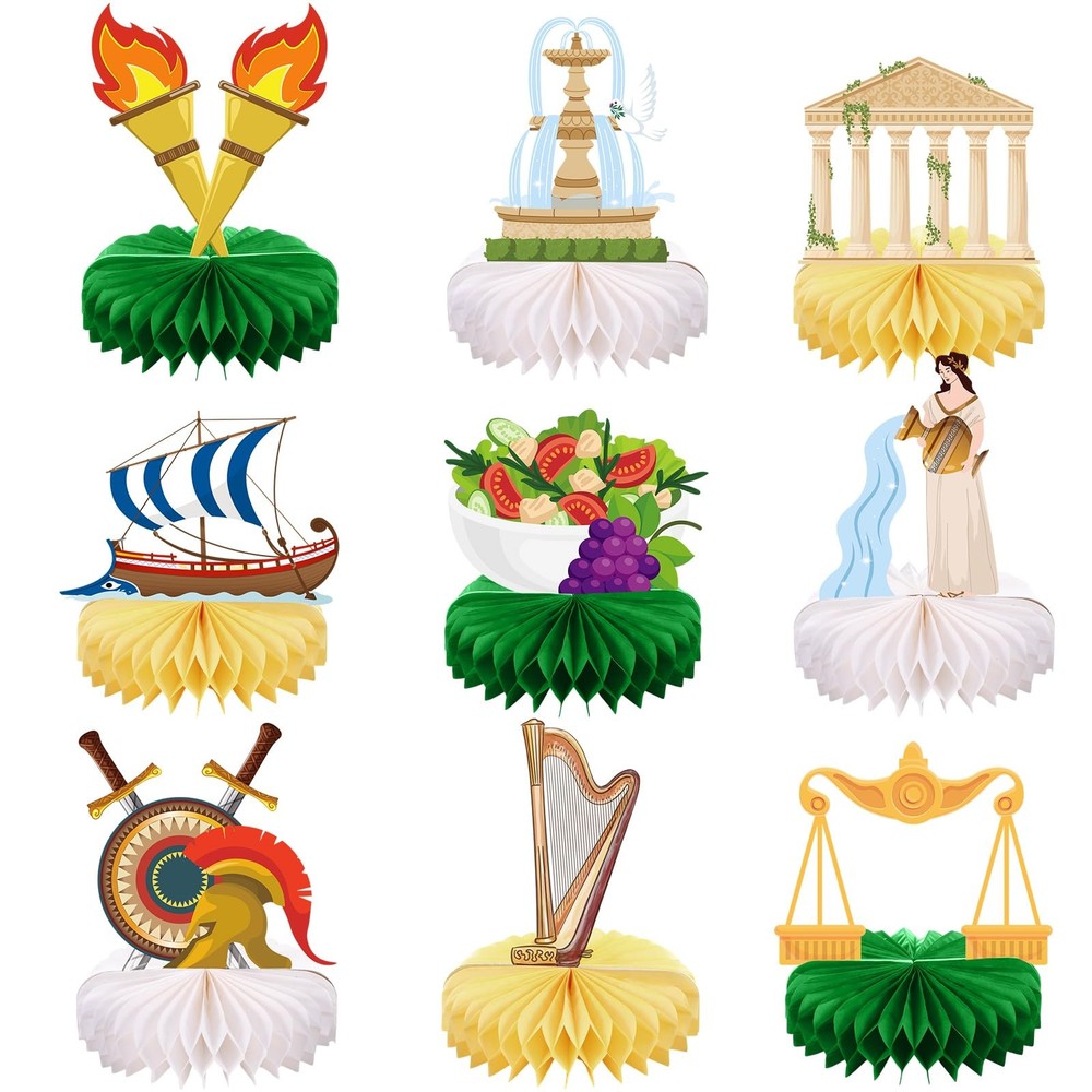 9 Pcs Greek Decoration Greece Honeycomb Centerpieces Ancient Greece Themed Pa…