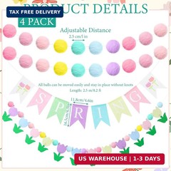 Frienda 4 Pcs Spring Garland Decorations Felt Pompom Ball Garlands Hello Spring