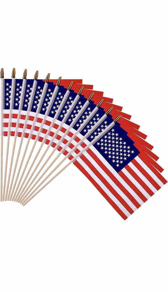 50Pack Small American Flags on Stick 4×6 American Hand Held Stick Flags SpearTop