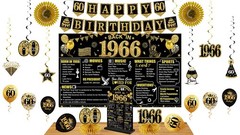 60th Birthday Decorations Kit – 24PCS Black Gold Vintage 1966 Banner, Balloons &