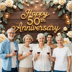 Happy 50Th Anniversary Decorations Banner, 50Th Wedding Anniversary Party Decora