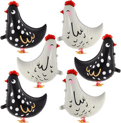 6 PCS Walking Chicken Balloons, Aluminum Foil Chicken Party Decorations White an