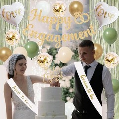 Elevate Your Engagement with Green Gold Party Decorations & Elegant Banner Set