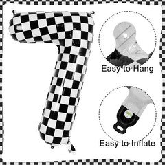 Checkered Number 7 Balloon, 40 Inch Large Foil Race Car Number Balloons, Big …
