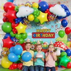 Red Blue Green Yellow Balloon Arch Garland Kit 172pcs with Cloud Star Balloon…