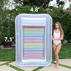 Inflatable Tanning Pool Lounger Float w/Reflective Base Electric Pump Include…