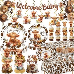 Highland Cow Baby Shower Decorations Farm Animals Brown Cow Print Tableware I…