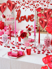 Valentines Day Decorations with Red Heart Balloons and Love Balloon, Fake Rose P