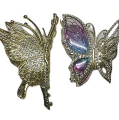 Two Lovely Butterfly Hairclips. Two Styles &sizes Gold&silvertone. Rinestones!