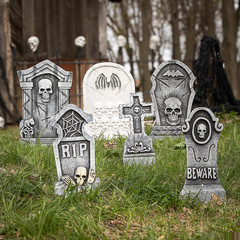 Bat & Skull Foam Tombstone Halloween Decorations Set 6 Pc. – Morris Costumes