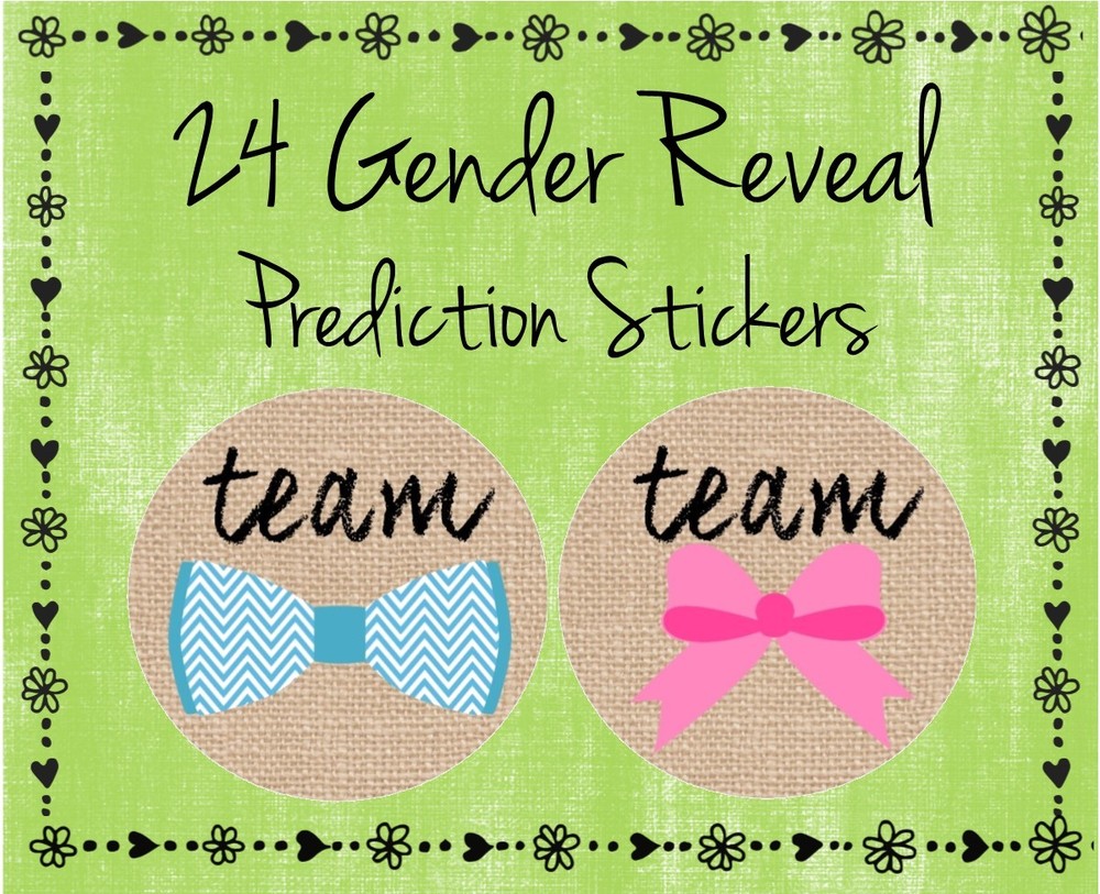24 Gender Reveal Baby Shower Labels – Team Bow Tie / Team Bow (#6) Burlap Design