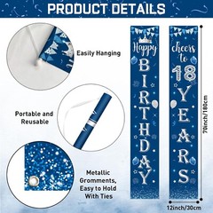 Blue Silver 18th birthday Party decorations Door Banner Porch Sign Bunting Flags