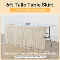 72inch Champagne Gold Tulle Table Skirts for Rectangle Round Tables, Gold Gri…