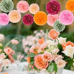 16 PCS Red Green Party Decorations Tissue Paper Flowers Pom Poms Wall Decor