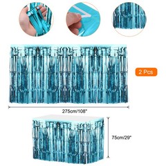 2 Pcs 29×108 Inch Light Blue Metallic Foil Fringe Tinsel Table Skirts