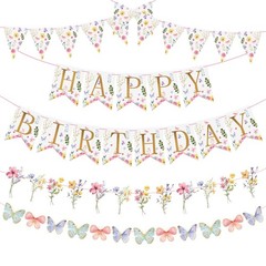 Flower Birthday Decorations,Floral Birthday Banners,with Flower Bouquet Garla…