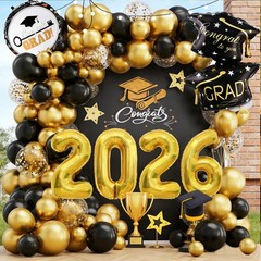 Black Gold Graduation Party Decorations 2026, Graduation Balloon Arch Kit wit…