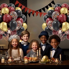 60pcs 12 Black Burgundy Gold Balloons with Confetti for Maroon Party Decor