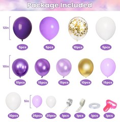 150Pcs Purple Balloons Garland Arch Kit, Light Pastel Purple Gold White Confe…