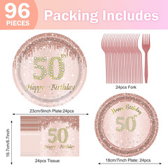 50Th Birthday Decorations for Women, Rose Gold Plates Rose Gold Decorations 96Pc