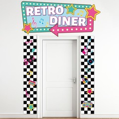3Pcs 50s Diner Door Banner Back to 50’s Theme Door Decorations 1950s Music Pa…