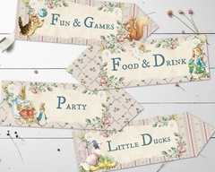 4 Rabbits and Woodland Characters Vintage Print Party Decoration Arrows