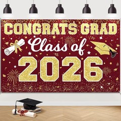 Graduation Backdrop 2026 – Congrats Grad Banner Class of 2026 Maroon Gold Gra…