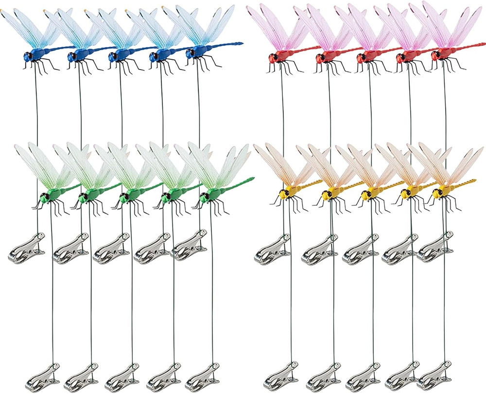 20 Pack 3D Dragonfly Clips, Fake Dragonflies with Stakes, Realistic Plastic D…