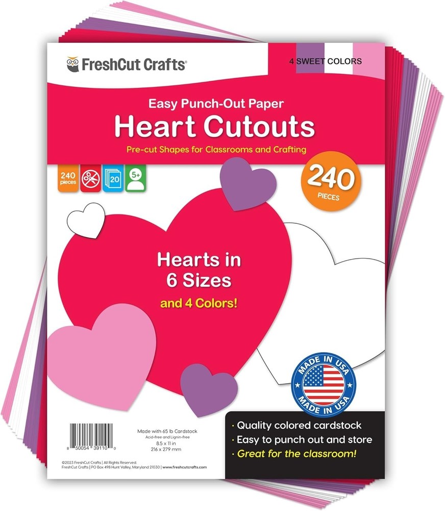 Heart Paper Cutouts – 240 Multi-Size Card Stock Hearts for Creative Crafting