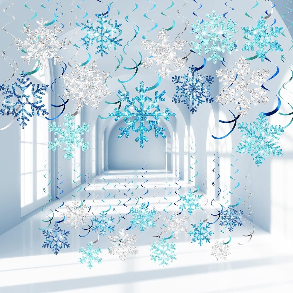 Sumind 30 PCS Winter Snowflake Hanging Swirl Decoration Baby Shower Winter