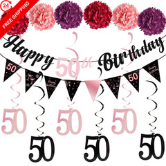 FASOTY 50th Birthday Decorations for Women Rose Gold 50th,